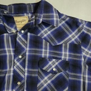 Wrangler Shirt Mens XL Blue Pearl Snap Western Long Sleeve Cowboy Plaid